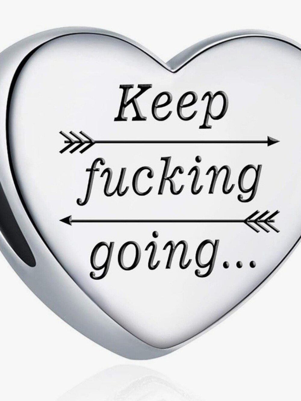 Heart-Shaped Silver Motivational Charm - Keep Going